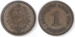 World Coins - GERMANY - Empire, Wilhelm I, 1875 B, Pfennig, Choice Extra Fine