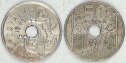 World Coins - SPAIN - Kingdom, Francisco Franco, 1949 (ND-error), 50 Centimos, BU
