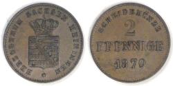 World Coins - GERMANY - Duchy of Saxe-Meiningen, Bernhard II, 1870, 2 Pfennige, Extra Fine