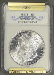 US Coins - 1897-S Morgan Dollar, MS-63 in SGS holder