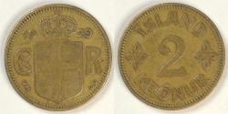 World Coins - ICELAND - Kingdom, Christian X, 1929 ♥N; GJ, 2 Krónur, Extra Fine