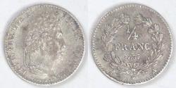 World Coins - FRANCE - 2nd Kingdom, Louis Philippe, 1837 A, ¼ Franc, Choice Very Fine