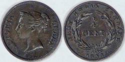 World Coins - STRAITS SETTLEMENTS, East India Company, 1845, 1/4 Cent, Very Fine