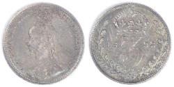 World Coins - GREAT BRITAIN, Victoria, 1893, 3 Pence, Choice AU / Unc