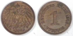 World Coins - GERMANY - Empire, Wilhelm II, 1905 G, Pfennig, Choice Extra Fine