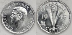 World Coins - CANADA, George VI, 1945, 5 Cents, Canada, Choice BU