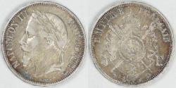 World Coins - FRANCE - 2nd Empire, Napoleon III, 1870 A, 5 Francs, Choice VF / EF