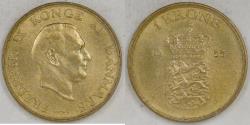 World Coins - DENMARK, Christian X, 1955 (h) N; S, Krone, Brilliant Uncirculated