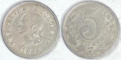 World Coins - COLOMBIA - Republic, 1886 (w) 5 Centavos, Choice EF