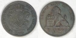World Coins - BELGIUM, Léopold I, 1856, 2 Centimes, Choice Fine
