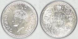 World Coins - INDIA - British Colony, George VI, 1943, ¼ Rupee, Choice AU