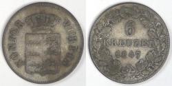 World Coins - GERMANY - Kingdom of Württemberg, Wilhelm I, 1847, 6 Kreuzer, Choice Fine