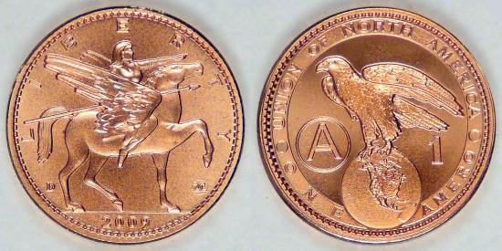 US Coins - 2009 Una 1 Amero Prototype Currency (Riding Liberty Pattern) by Daniel Carr