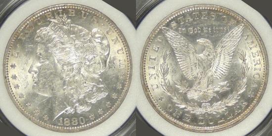 US Coins - 1880-O Morgan Dollar, AU-58 in CSI holder