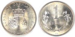 World Coins - GREENLAND - Danish State, Frederik IX, 1960 C♥S Krone, Choice BU