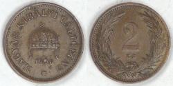 World Coins - HUNGARY, Franz Joseph I, 1906 KB, 2 Filler, Almost Uncirculated