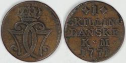 World Coins - DENMARK, Christian VII, 1771 Skilling, Fine