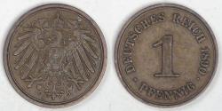 World Coins - GERMANY - Empire, Wilhelm II, 1890 A, Pfennig, Extra Fine