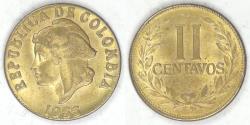 World Coins - COLOMBIA - Republic, 1955, 2 Centavos, Choice BU