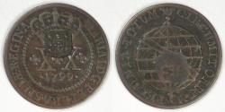 World Coins - BRAZIL - Portuguese Colony, Prince Regent João, ND (1809) / 1799, 40 Réis, EF / VF (host)