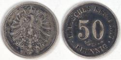 World Coins - GERMANY - Empire, Wilhelm I, 1877 E, 50 Pfennig, Very Fine