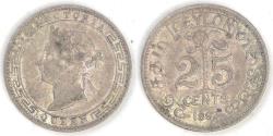 World Coins - CEYLON - British Colony, Victoria, 1893, 25 Cents, Choice Very Fine