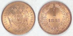 World Coins - AUSTRIA - Austro-Hungarian Empire, Franz Joseph I, 1881 Kreuzer, Gem BU Red