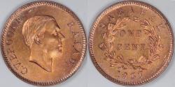 World Coins - SARAWAK - British Protectorate, Charles V. Brooke, 1937 Cent, Choice BU