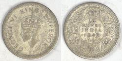 World Coins - INDIA - British Colony, George VI, 1942, ¼ Rupee, Extra Fine