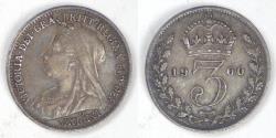 World Coins - GREAT BRITAIN, Victoria, 1900, 3 Pence, Choice Very Fine