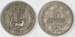 World Coins - VENEZUELA - Republic, 1929, 5 Centimos, Choice VF