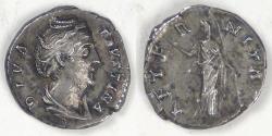 Ancient Coins - ROMAN EMPIRE, Antoninus Pius in honor of his wife Faustina, after 147 AD, AR Denarius, about Extra Fine