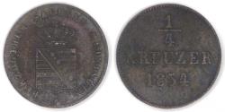 World Coins - GERMANY - Duchy of Saxe-Meiningen, Bernhard II, 1854, ¼ Kreuzer, Very Fine