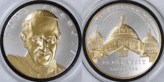 US Coins - 2015 Washington DC Papal Visit Gold-Embellished Silver Medal