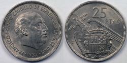 World Coins - SPAIN, Caudillo and regent, 1957 (64), 25 Pesetas, AU-58