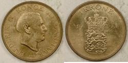 World Coins - DENMARK, Frederik IX, 1955 (h) N;S, Krone, BU