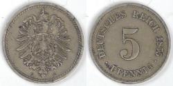 World Coins - GERMANY - Empire, Wilhelm I, 1875 G, 5 Pfennig, Extra Fine