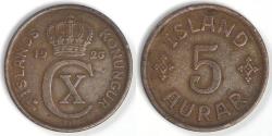 World Coins - ICELAND - Kingdom, Christian X, 1926 HCN ❤GJ, 5 Aurar, Very Fine