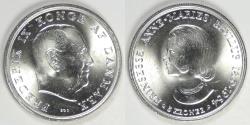World Coins - DENMARK, Frederik IX, 1964 C♥S, 5 Kroner, Choice BU