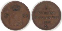 World Coins - NORWAY, Carl XV, 1863, ½ Skilling, Choice Very Fine
