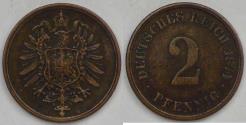 World Coins - GERMANY - Empire, Wilhelm I, 1874 E, 2 Pfennig, Extra Fine