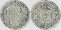 World Coins - DENMARK, Christian IX, 1875 (h), 2 Kroner, Fine