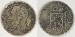 World Coins - BELGIUM, Léopold II, 1866, 50 Centimes, Very Fine