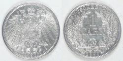 World Coins - GERMANY - Empire, Wilhelm II, 1899 D, Mark, Choice AU / AU details