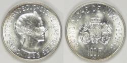 World Coins - LUXEMBOURG, Charlotte, 1963, 100 Francs, Brilliant Uncirculated
