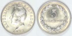 World Coins - EL SALVADOR - Republic, 1977, 5 Centavos, Choice BU