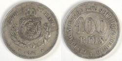 World Coins - BRAZIL - Empire, Pedro II, 1881, 100 Réis, about Extra Fine