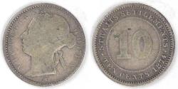 World Coins - STRAITS SETTLEMENTS - British Colony, Victoria, 1874 H, 10 Cents, Very Good