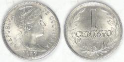 World Coins - COLOMBIA - Republic, 1957 Centavo, Gem BU