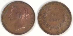 World Coins - STRAITS SETTLEMENTS - East India Company, Victoria, 1845 Cent, VF+
